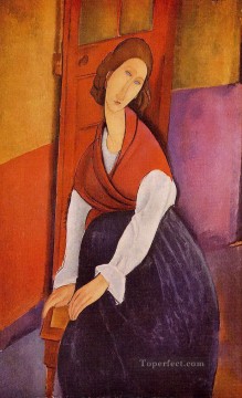 jeanne hebuterne delante de una puerta 1919 Amedeo Modigliani Pinturas al óleo